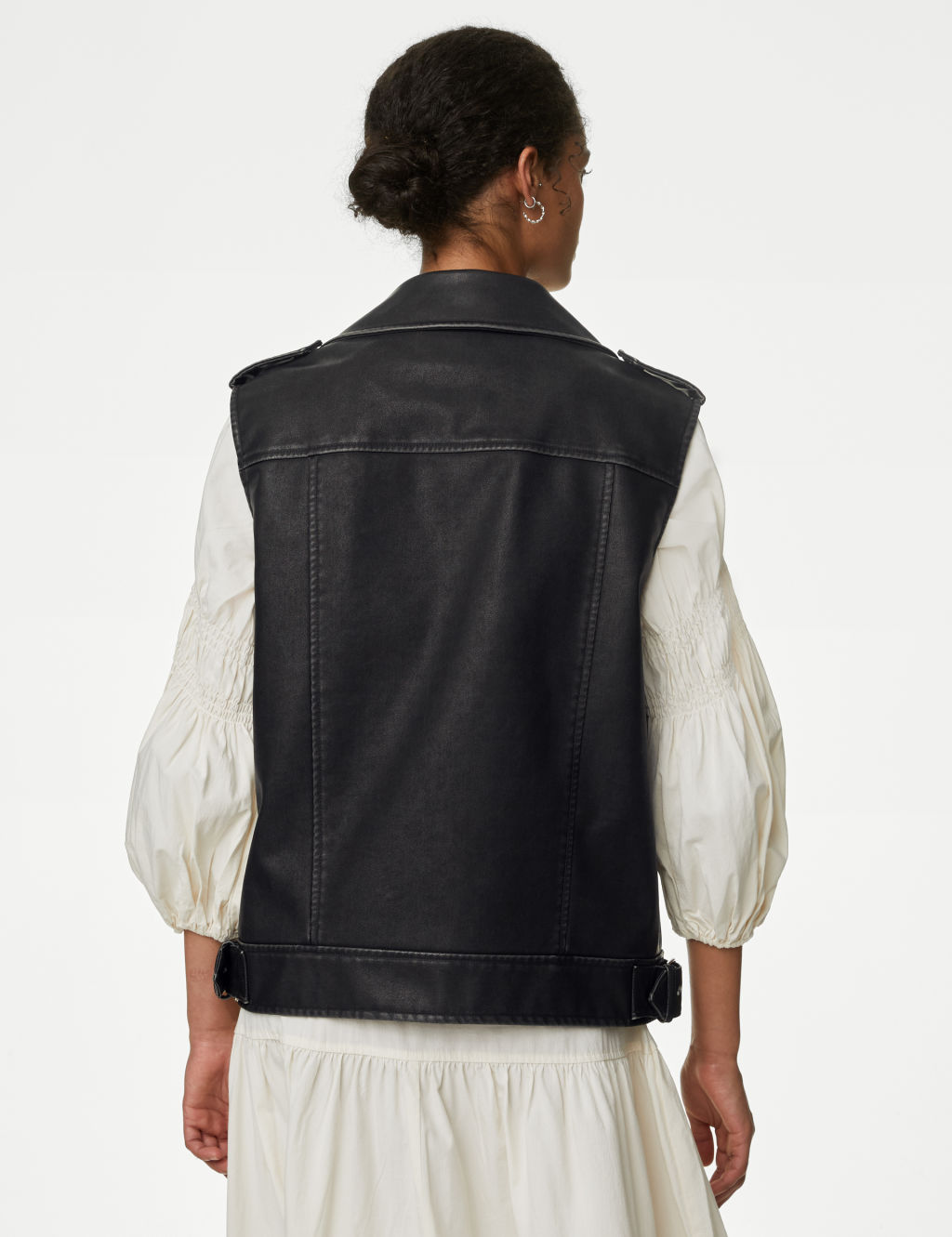 Faux Leather Aged Relaxed Biker Gilet 5 of 8