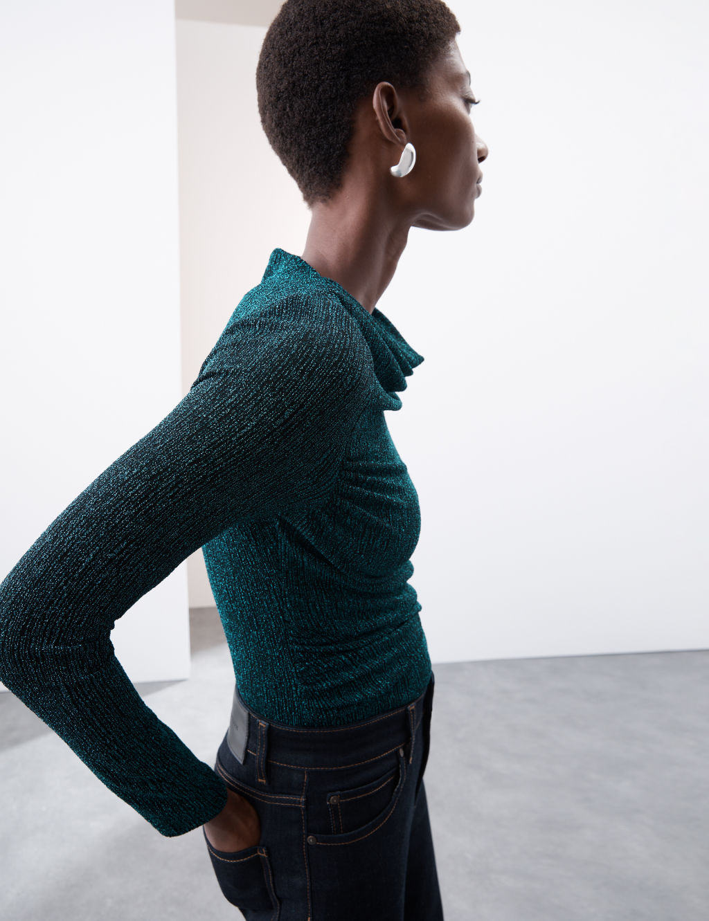 Sparkly Slash Neck Wrap Detail Top
