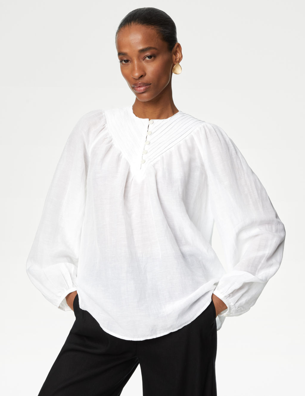 Ramie Pintuck V-Neck Blouse 4 of 5