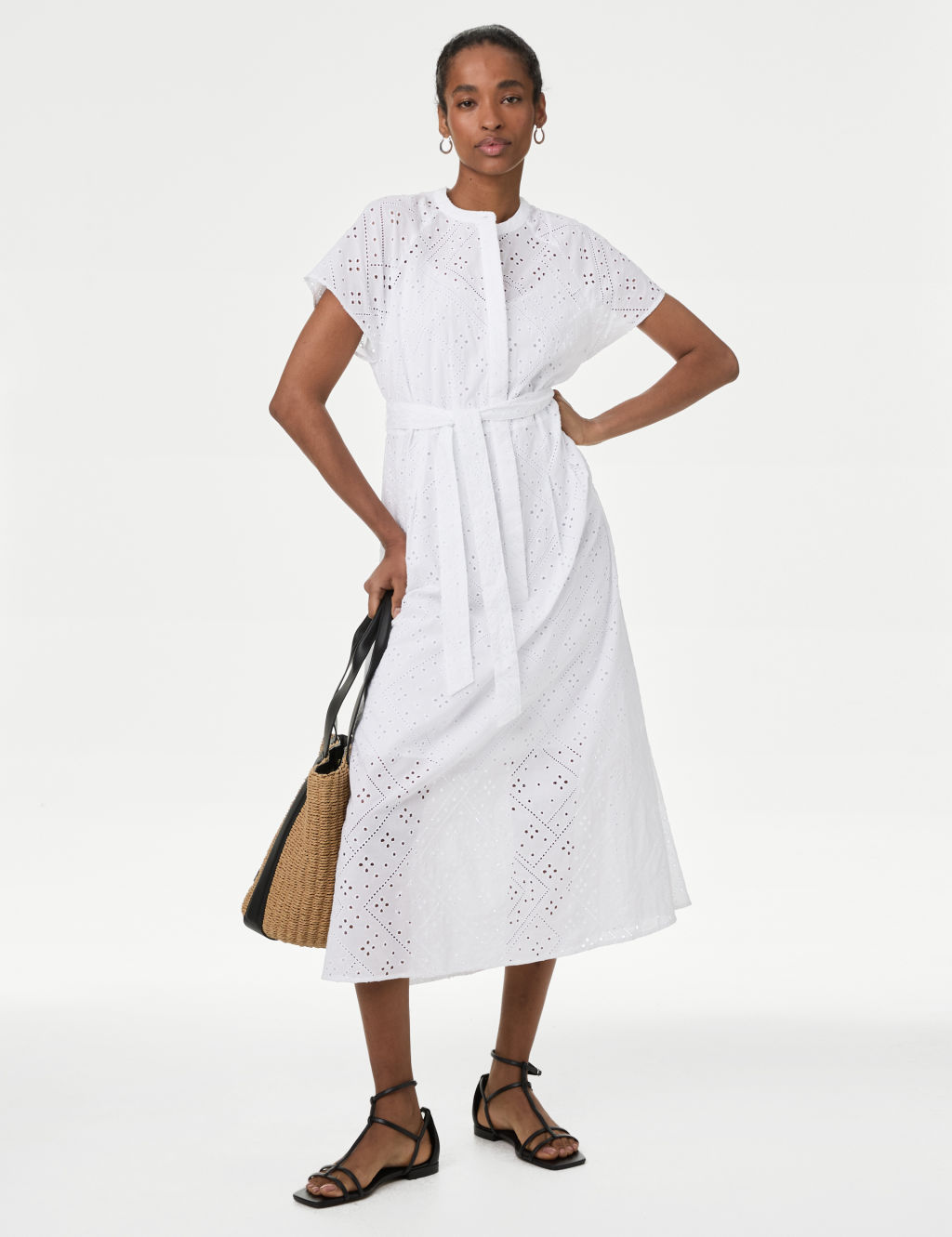 Pure Cotton Broderie Midaxi Shirt Dress 2 of 5