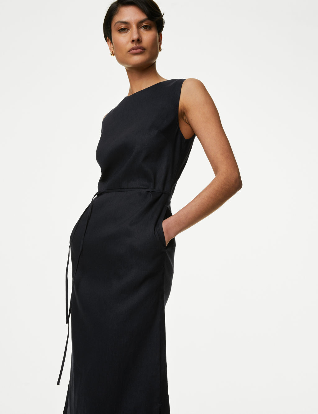 lydia millen linen tie belted midaxi dress