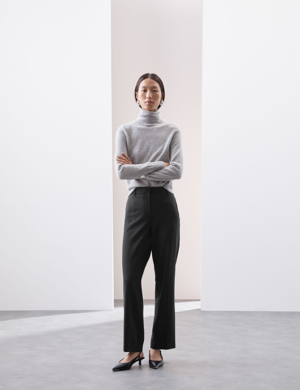 Wool Blend Straight Leg Trousers with Silk