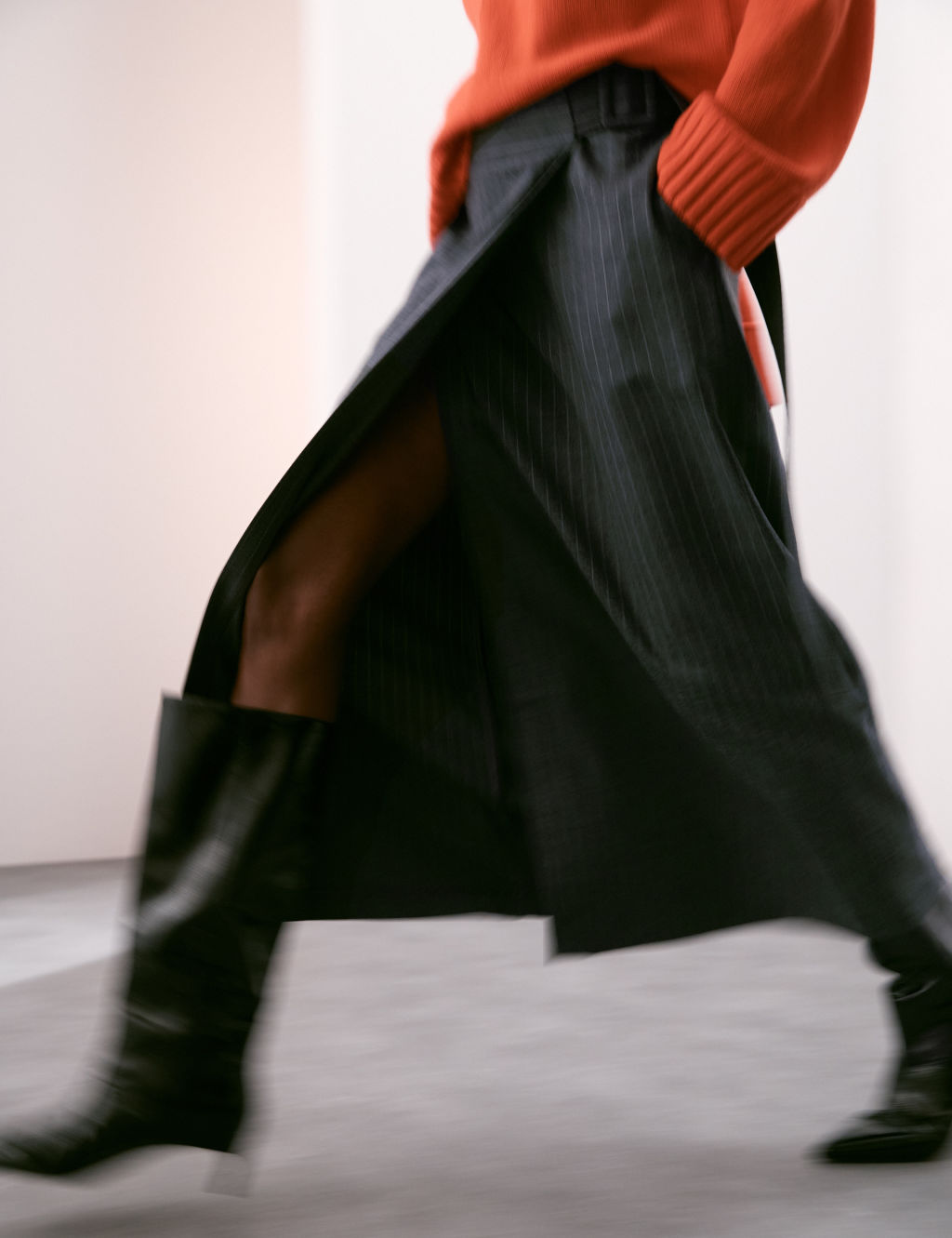 Wool Blend Pinstripe Midaxi Wrap Skirt