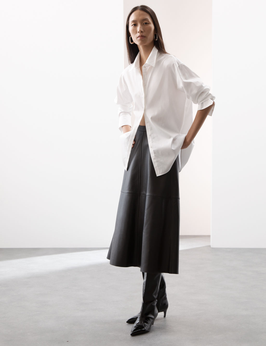 Leather Midi A-Line Skirt