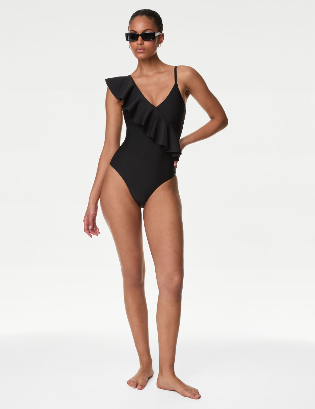 Neoprene Padded Frill Plunge Swimsuit