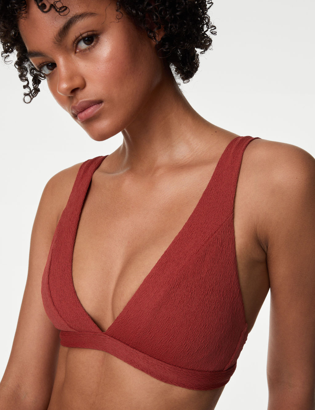 Textured Padded Plunge V-Neck Bikini Top