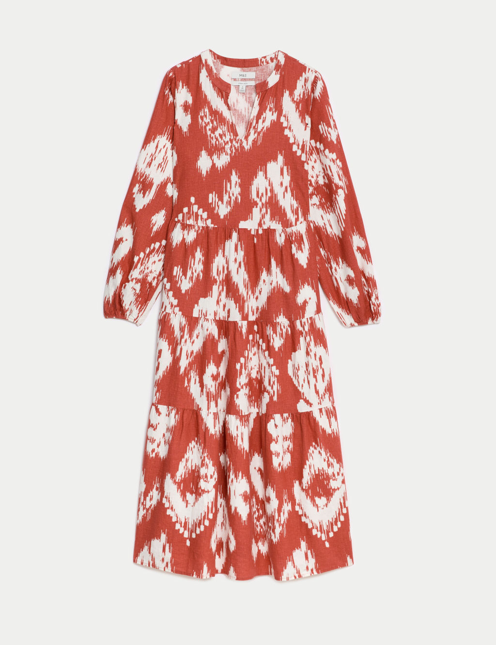 Linen Rich Printed V-Neck Midaxi Dress 1 of 4