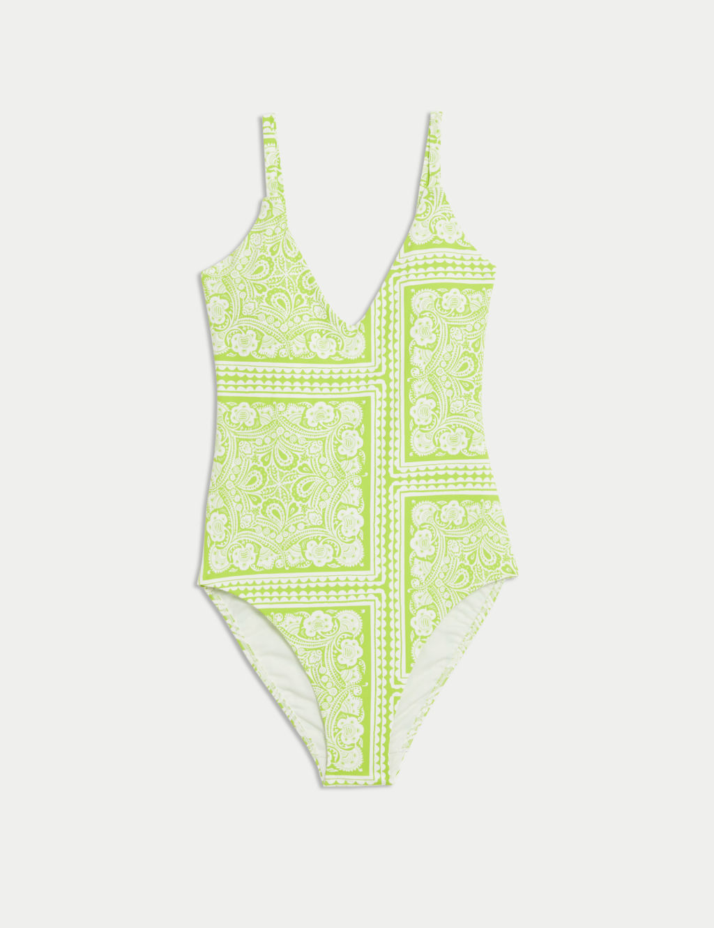 Tummy Control Palm Print Plunge Swimsuit