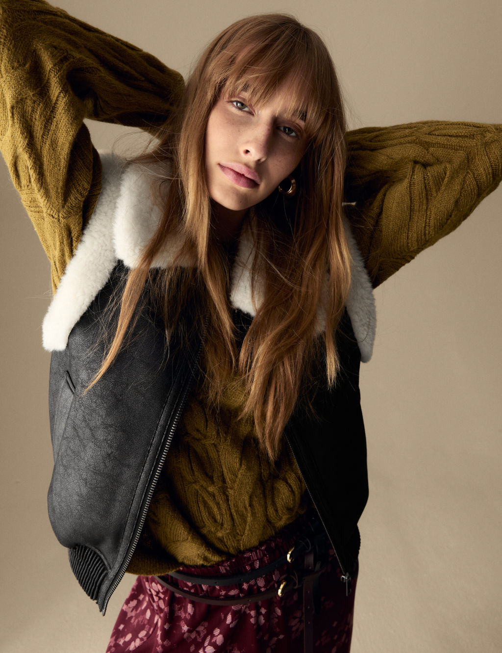 Faux Shearling Collared Aviator Gilet
