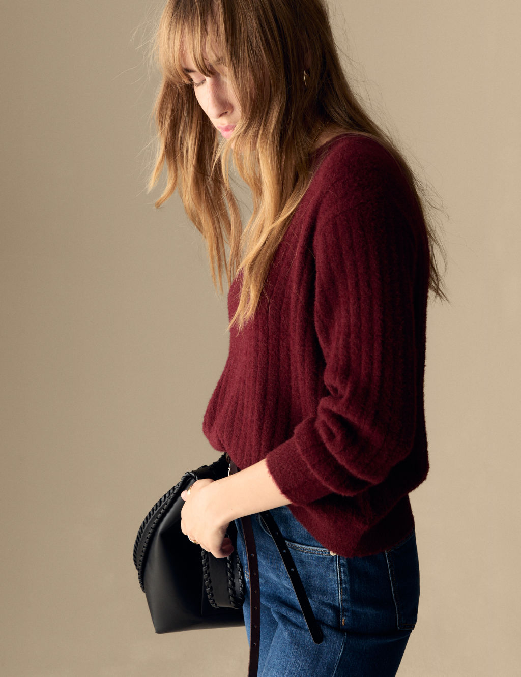 Textured Ribbed Scoop Neck Relaxed Jumper