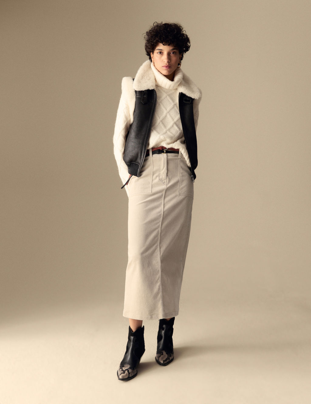 Cord Split Back Maxi A-Line Skirt