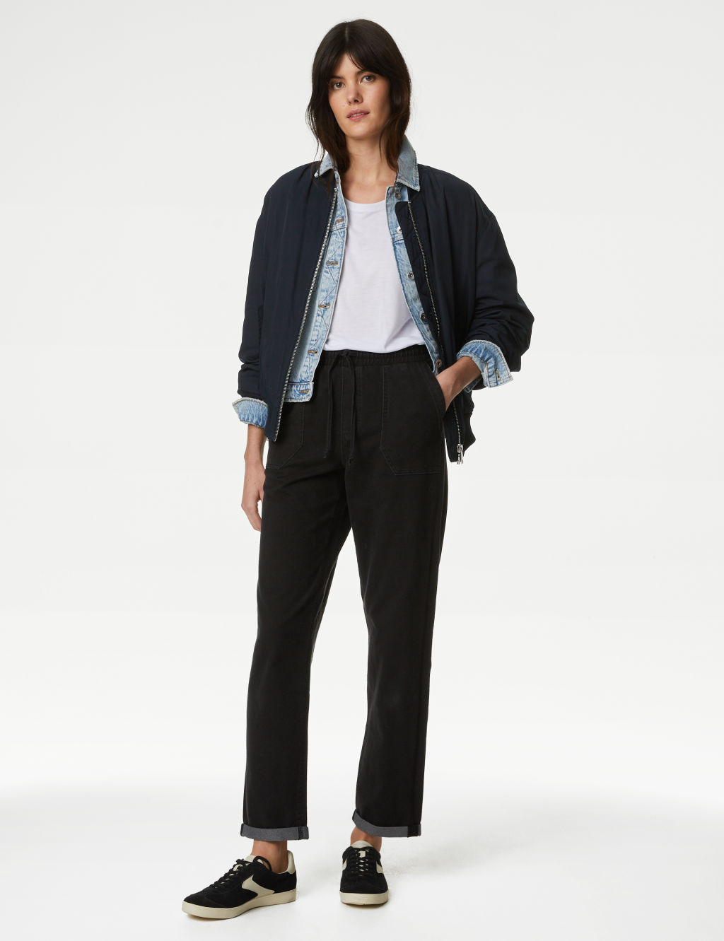 Denim Jersey Straight Leg Trousers