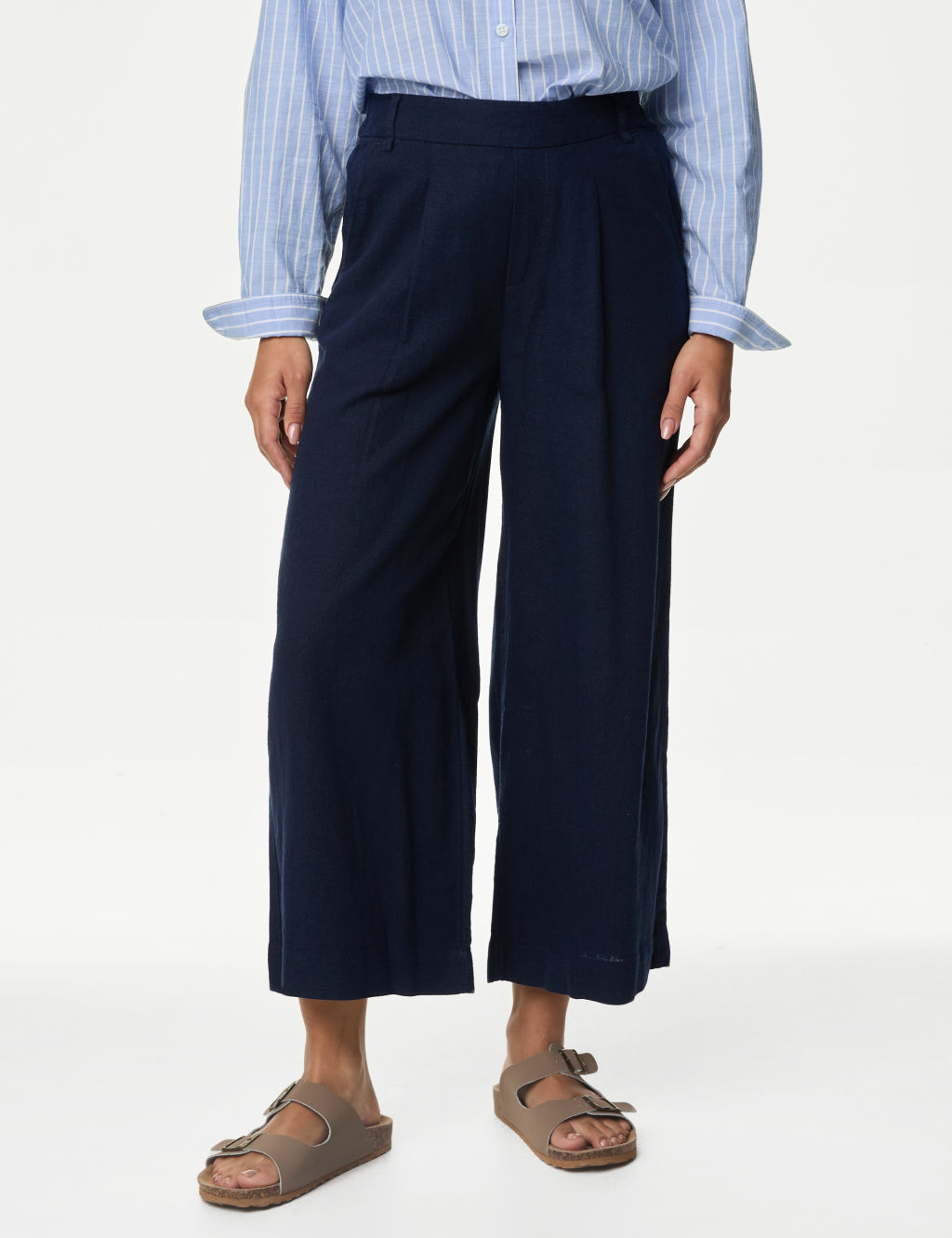 Linen mix cropped wide pants Swipe