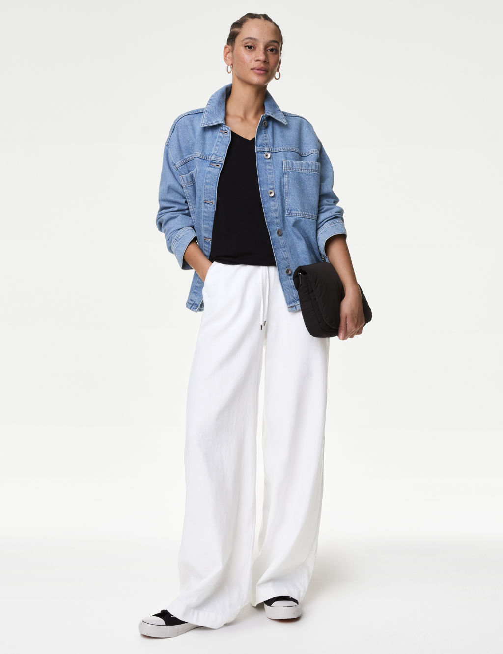 Linen Blend Wide Leg Trousers