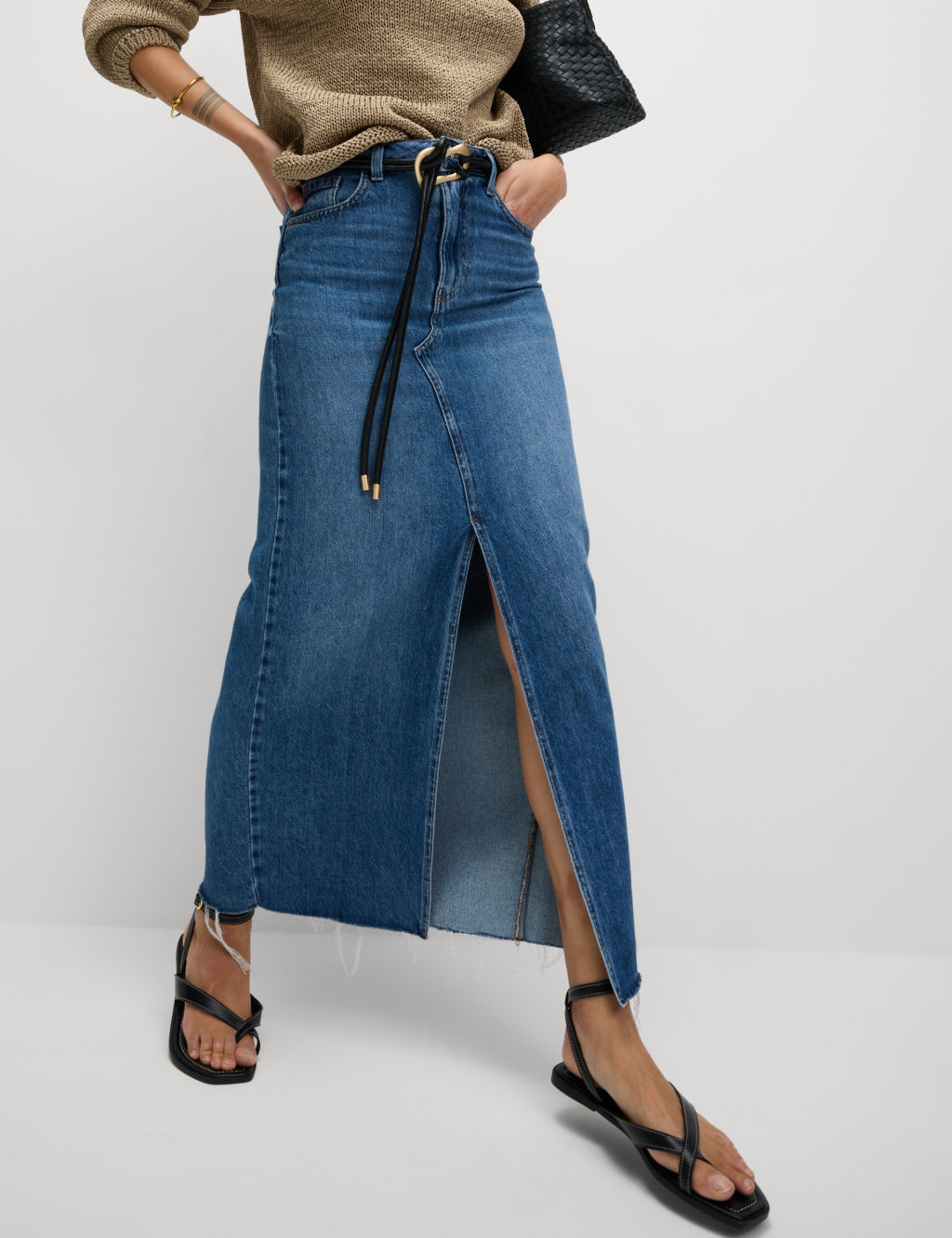 Denim Split Front Maxi Skirt