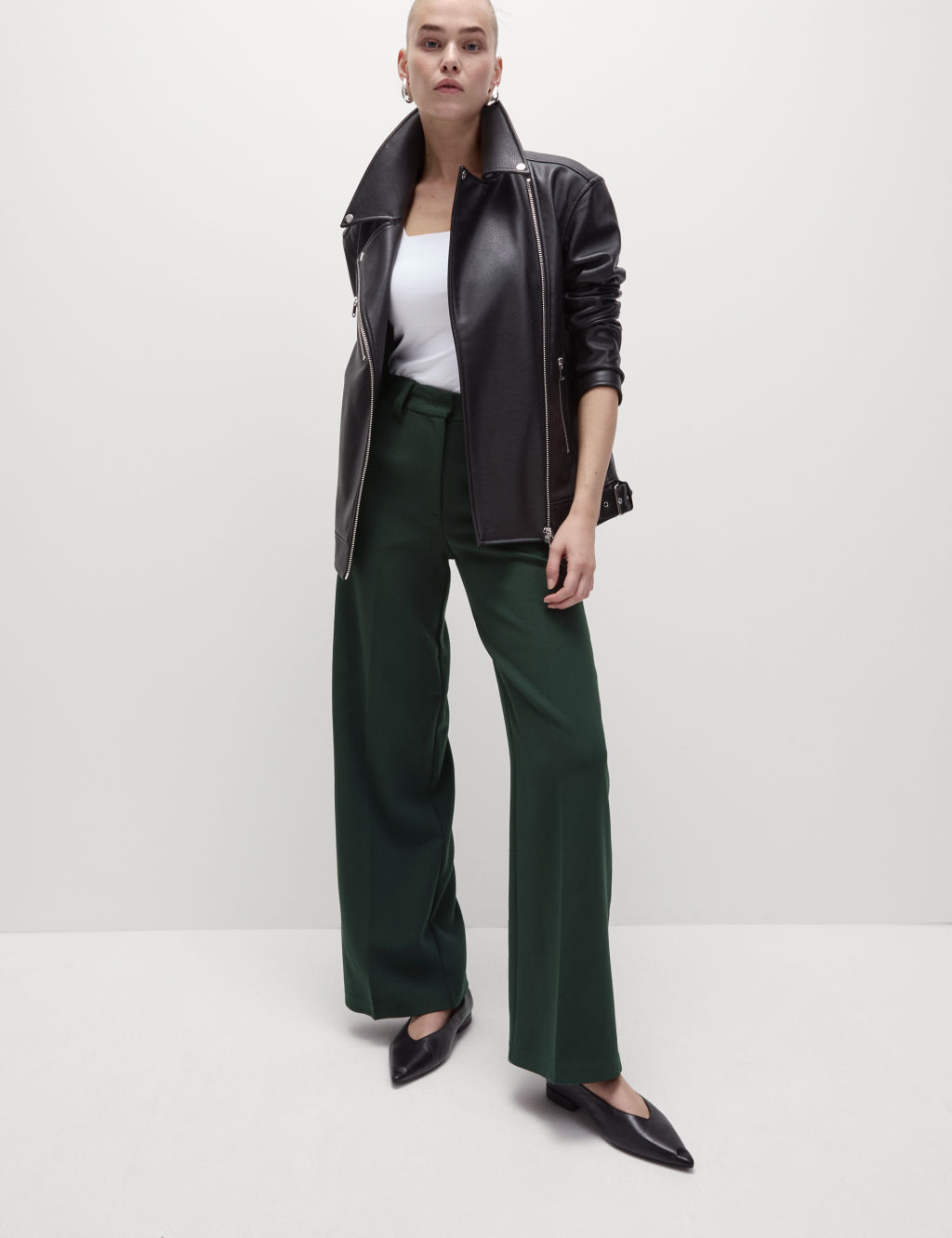 Crepe Tab Detail Wide Leg Trousers