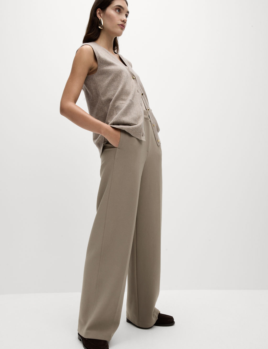 Crepe Tab Detail Wide Leg Trousers