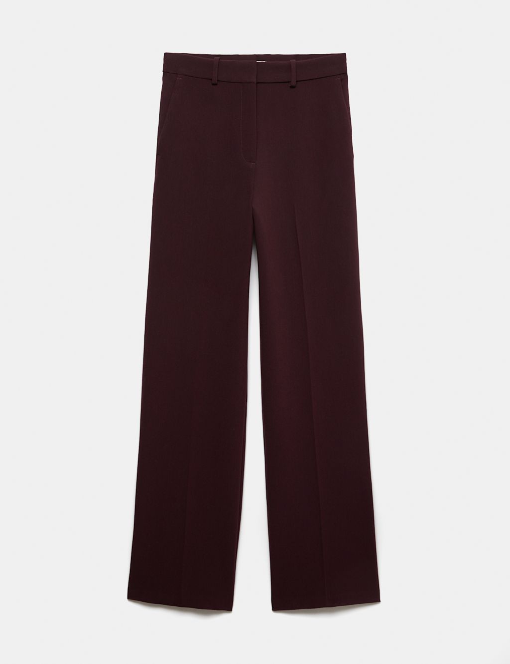 M&S Woven Straight Leg Trousers with Stretch – 10 – Dark Burgundy, Dark Burgundy