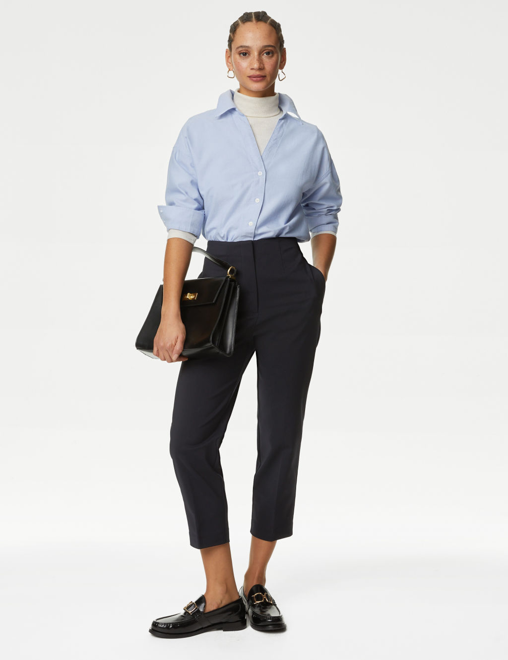 Cotton Blend Slim Fit Cropped Trousers