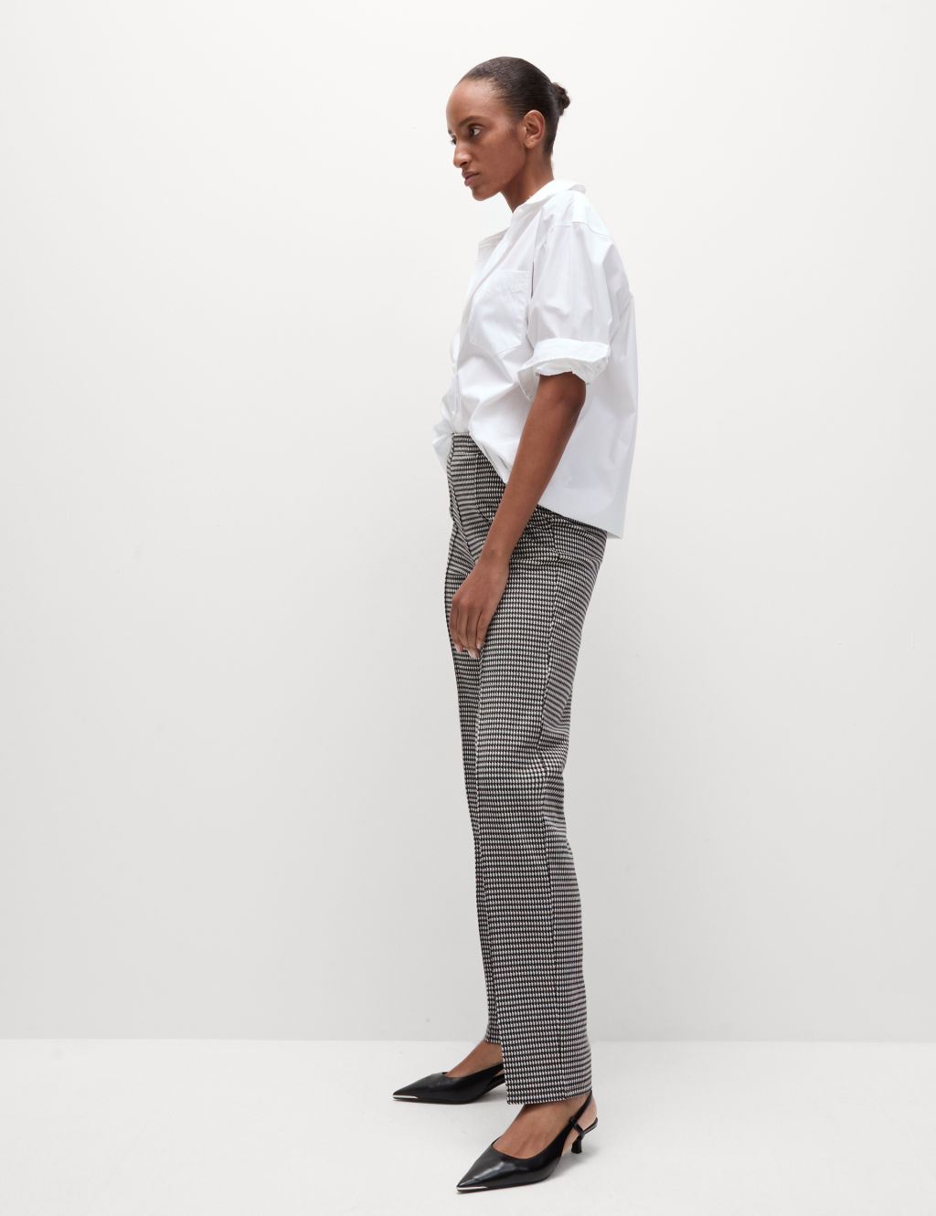 Twill Checked Straight Leg Trousers