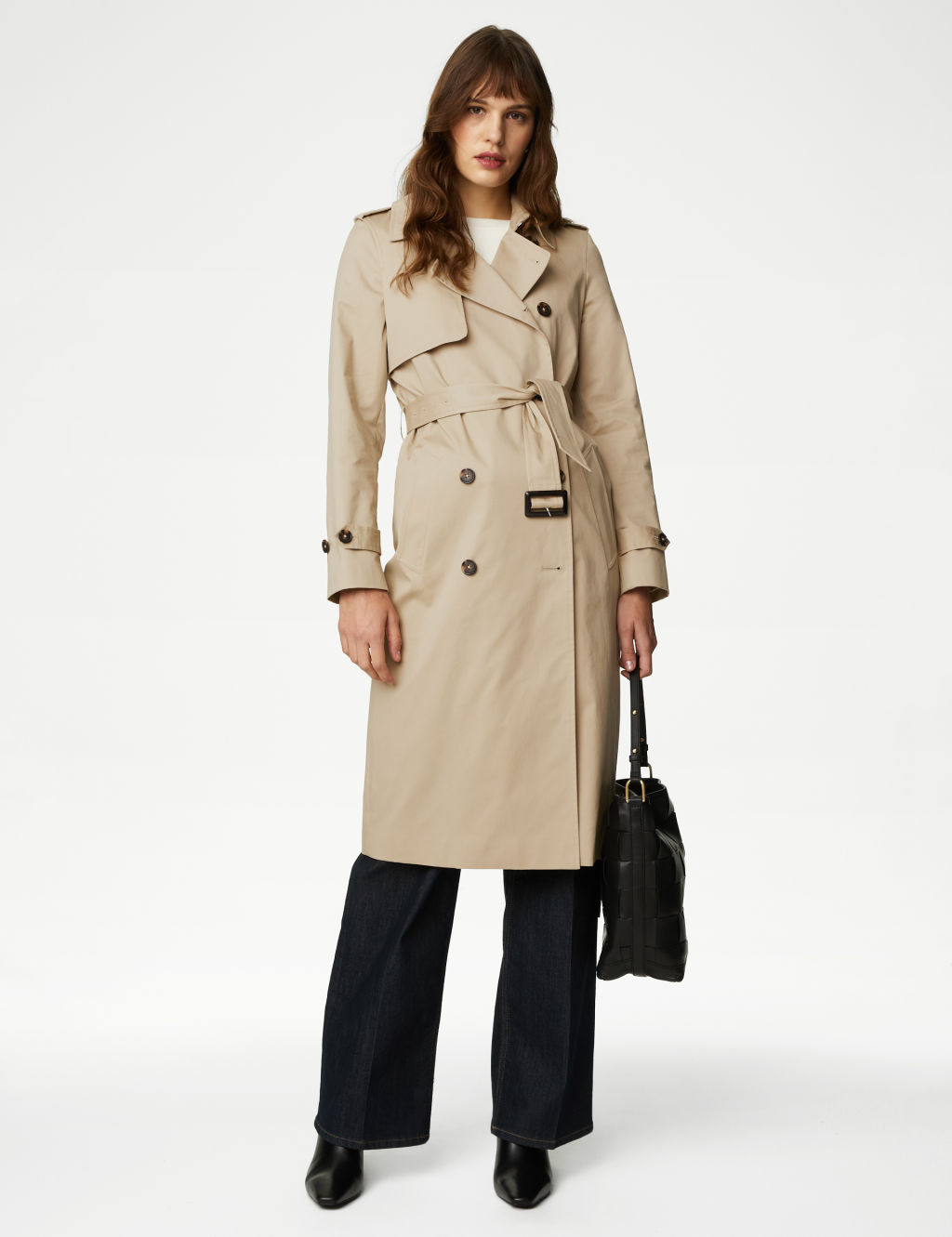 Petite Cotton Rich Double Breasted Trench Coat