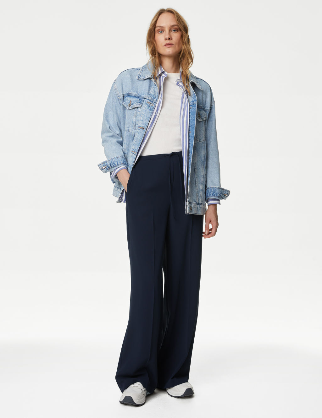 Crepe Elasticated Waist Wide Leg Trousers