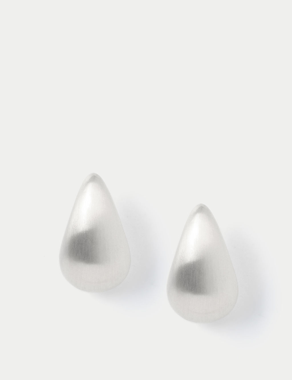 Brushed Silver Tone Dome Drop Earrings