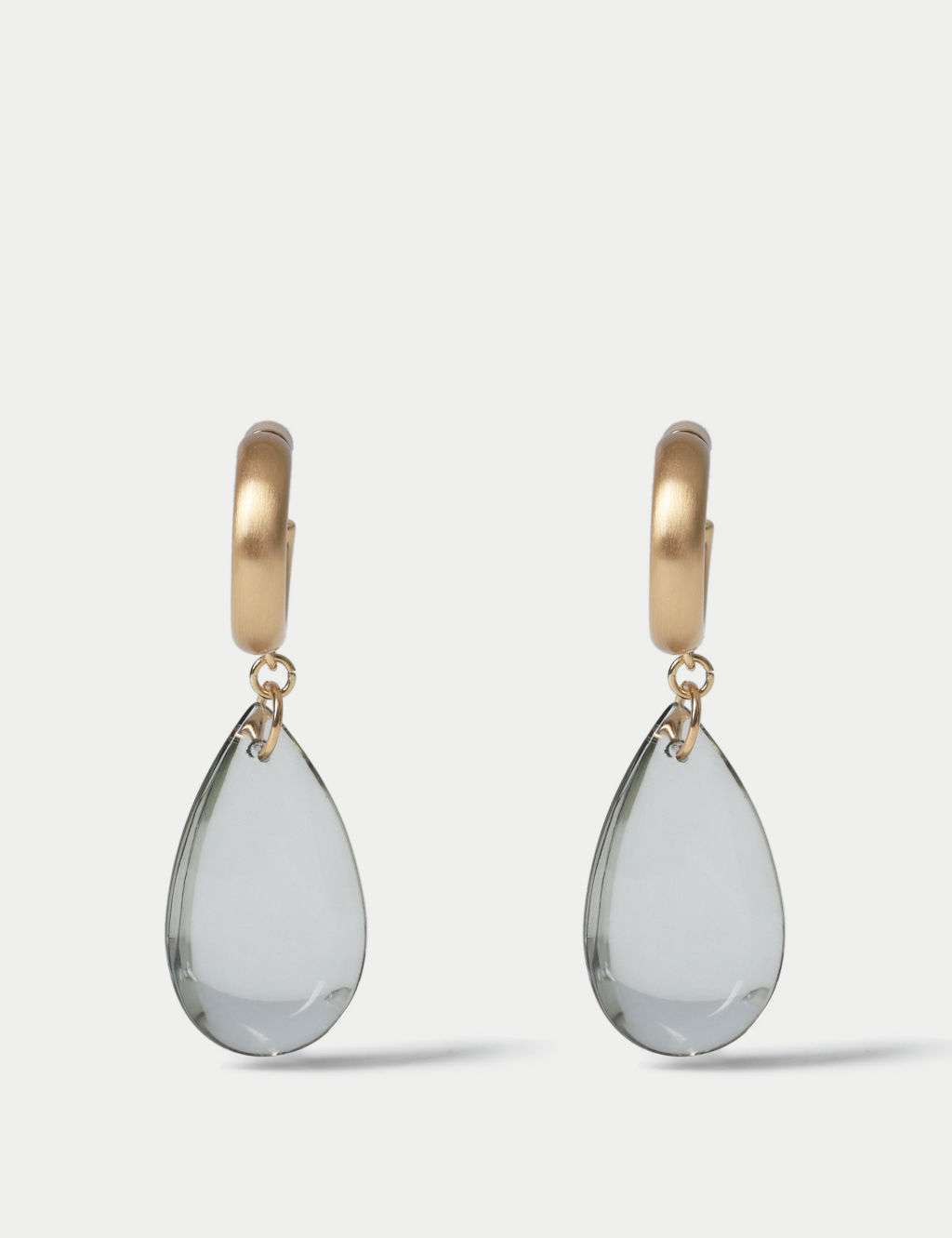 Grey Glass and Gold Tone Hoop Earring
