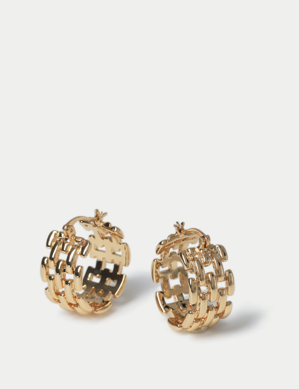 Gold Tone Textured Chain Hoop Earring