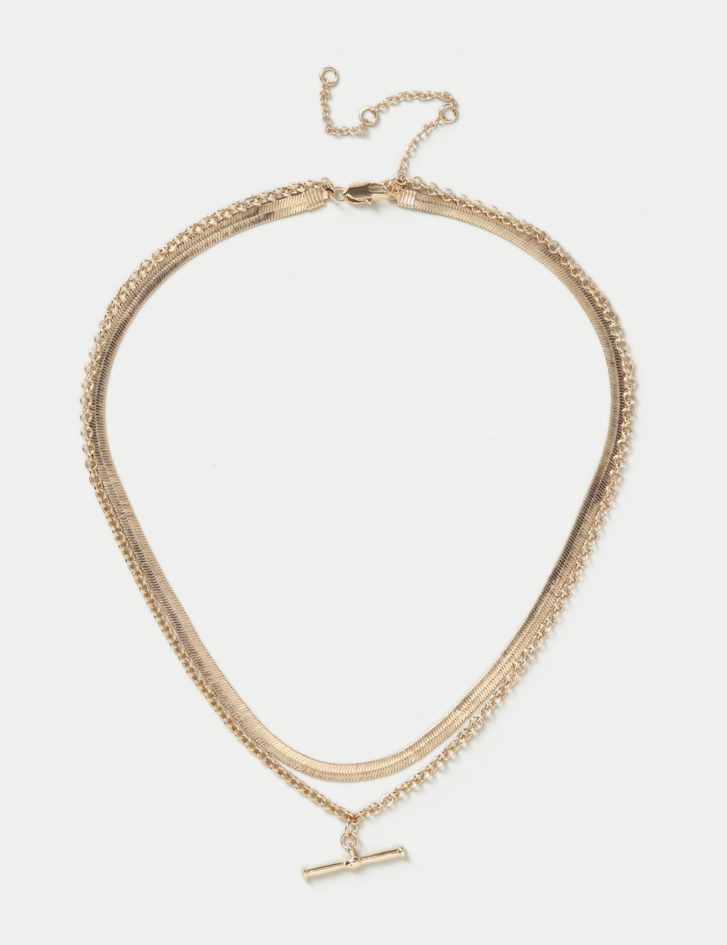 Gold Tone Snake T-bar Multirow Necklace