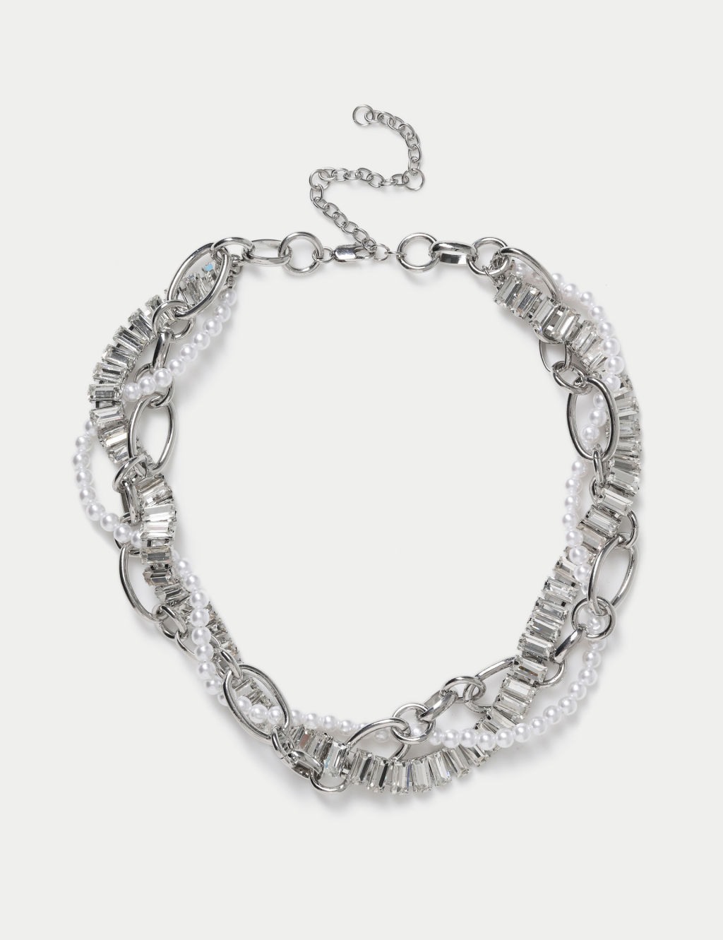 Silver Tone And Pearl Statement Necklace