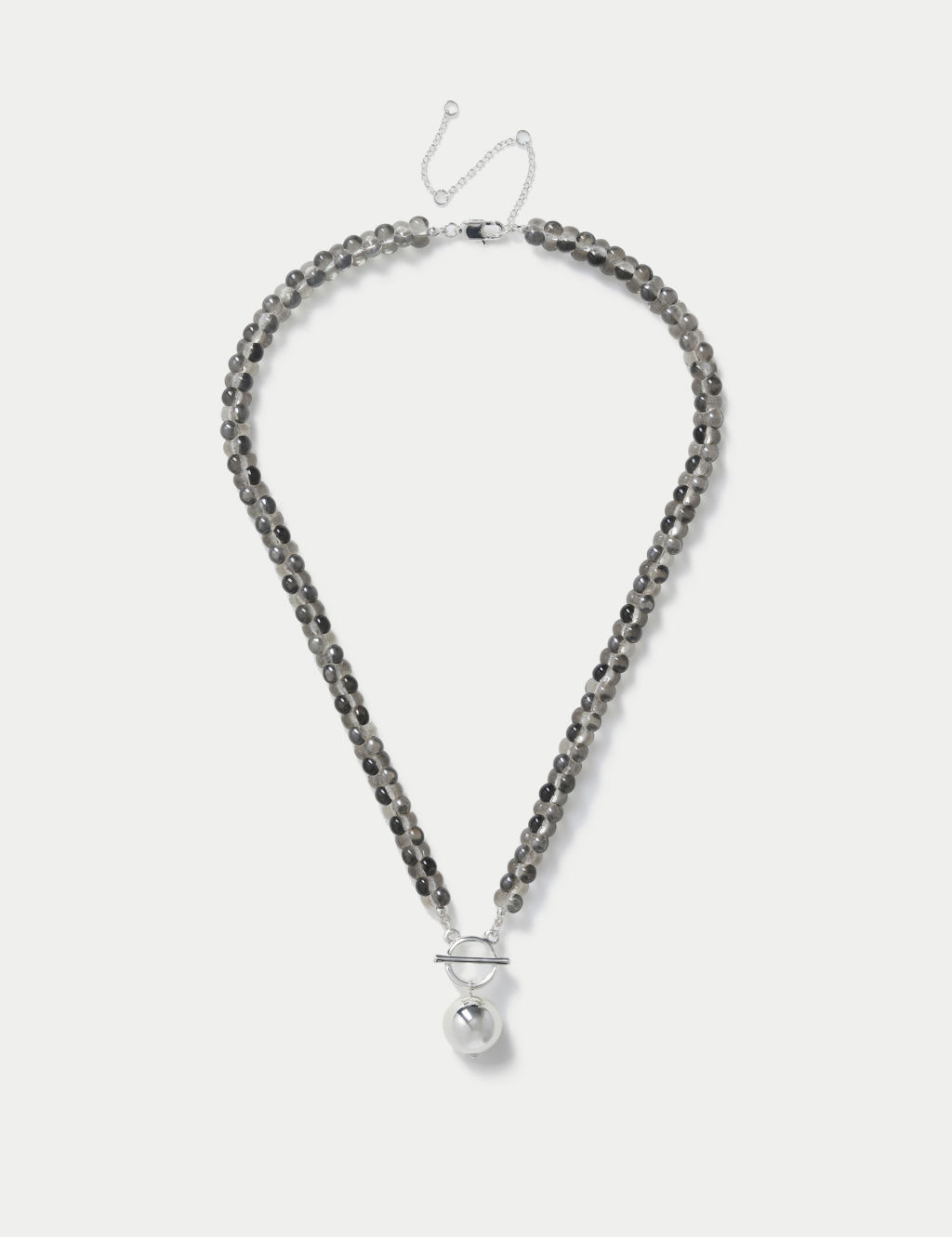 Silver Tone Beaded Glass Short Rope Necklace