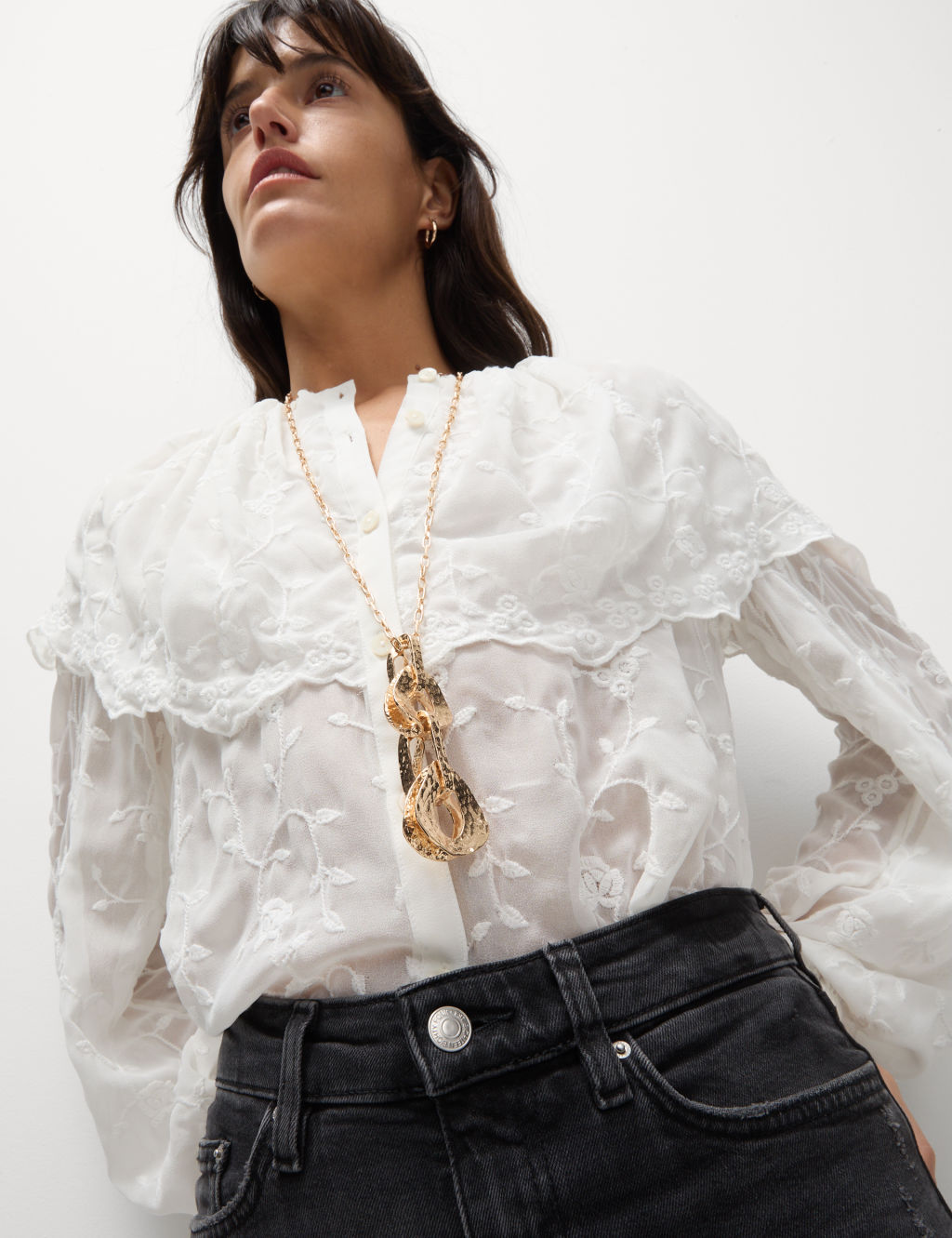 Gold Tone Chunky Chain Long Pendant Necklace