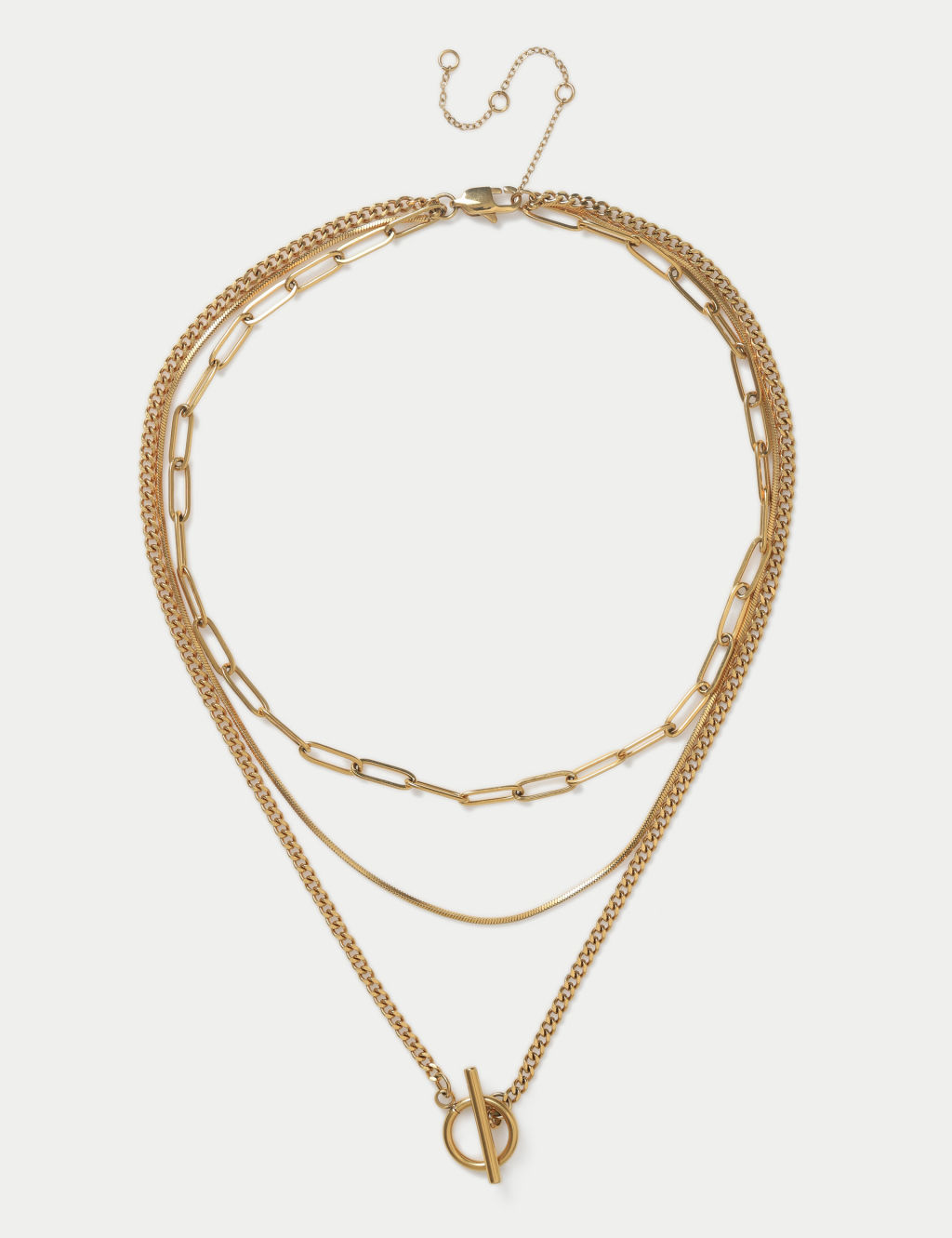 Gold Tone Plated T-Bar Multi Row Necklace