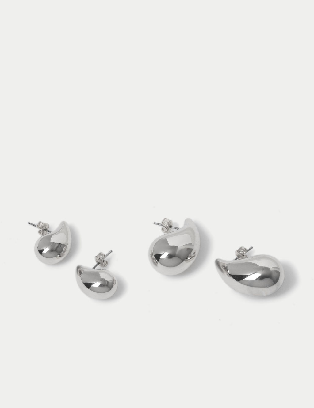 2 Pack Silver Tone Dome Tear Drop Earrings