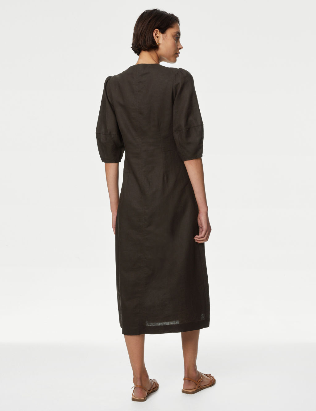 Linen Rich V-Neck Midi Tea Dress 4 of 4