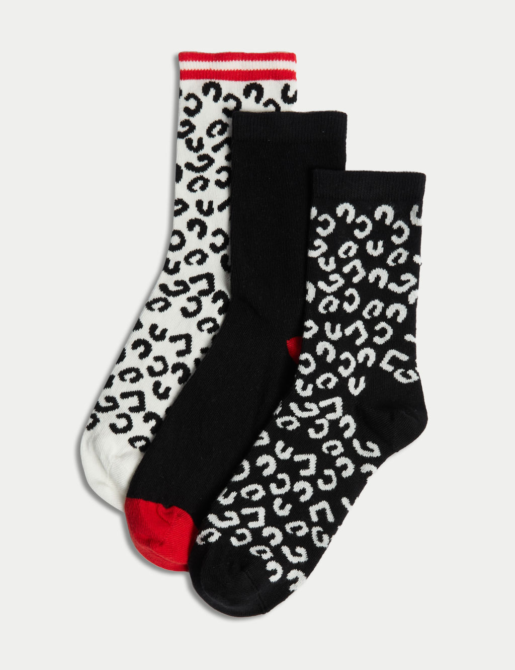 3pk Cotton Rich Animal Print Ankle High Socks