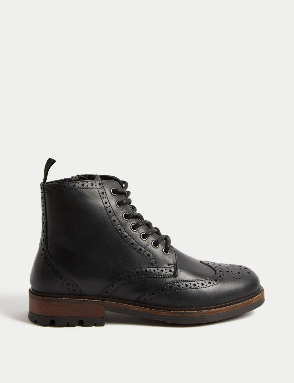 Leather Side Zip Brogue Casual Boots
