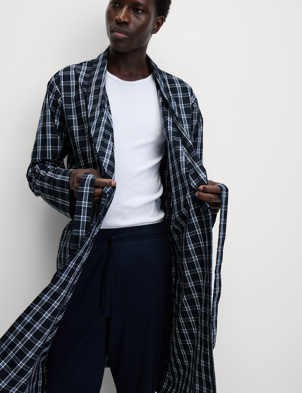 Pure Cotton Checked Dressing Gown 3 of 5