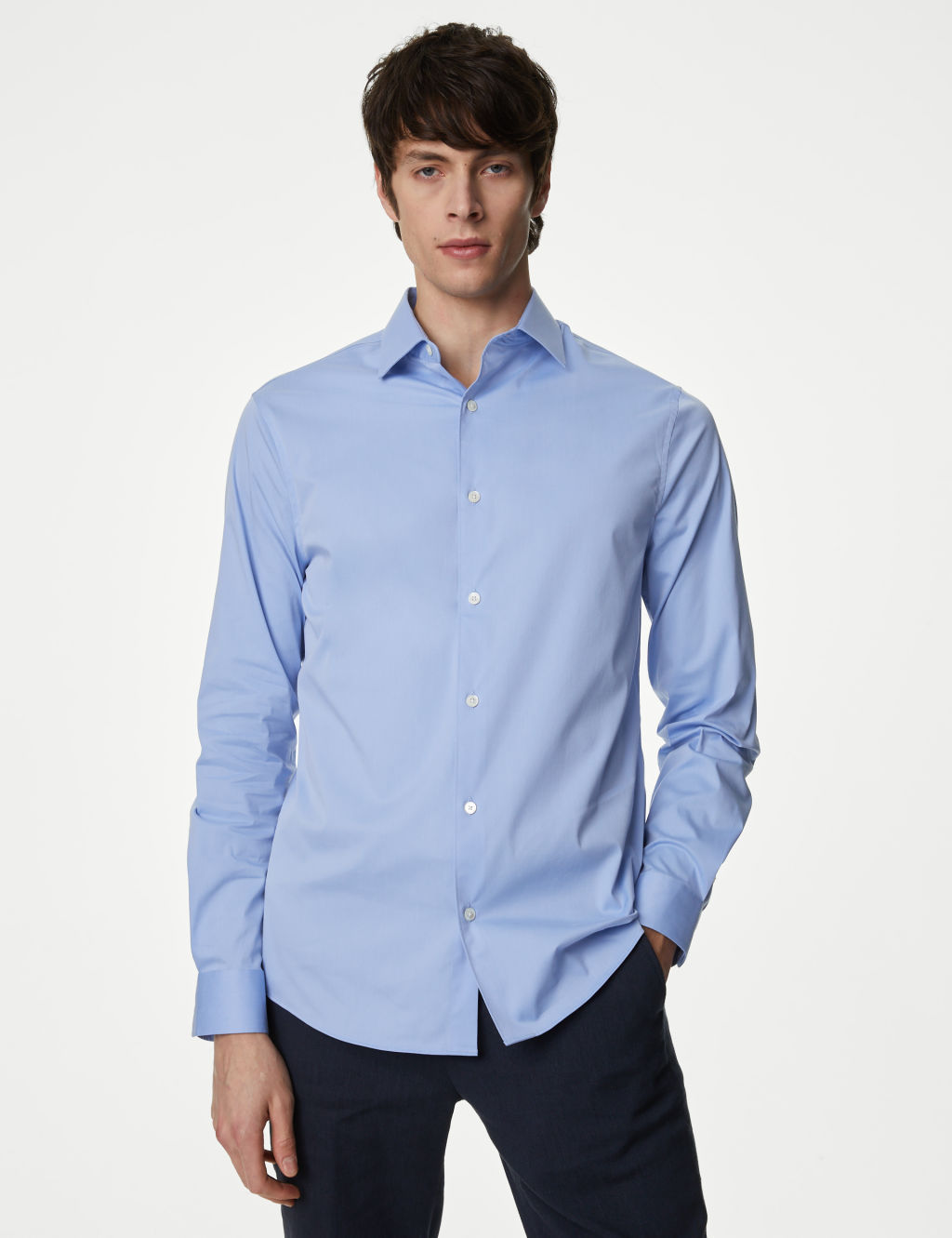 Blue Cotton Short Sleeves Shirts For Men-Mmh042