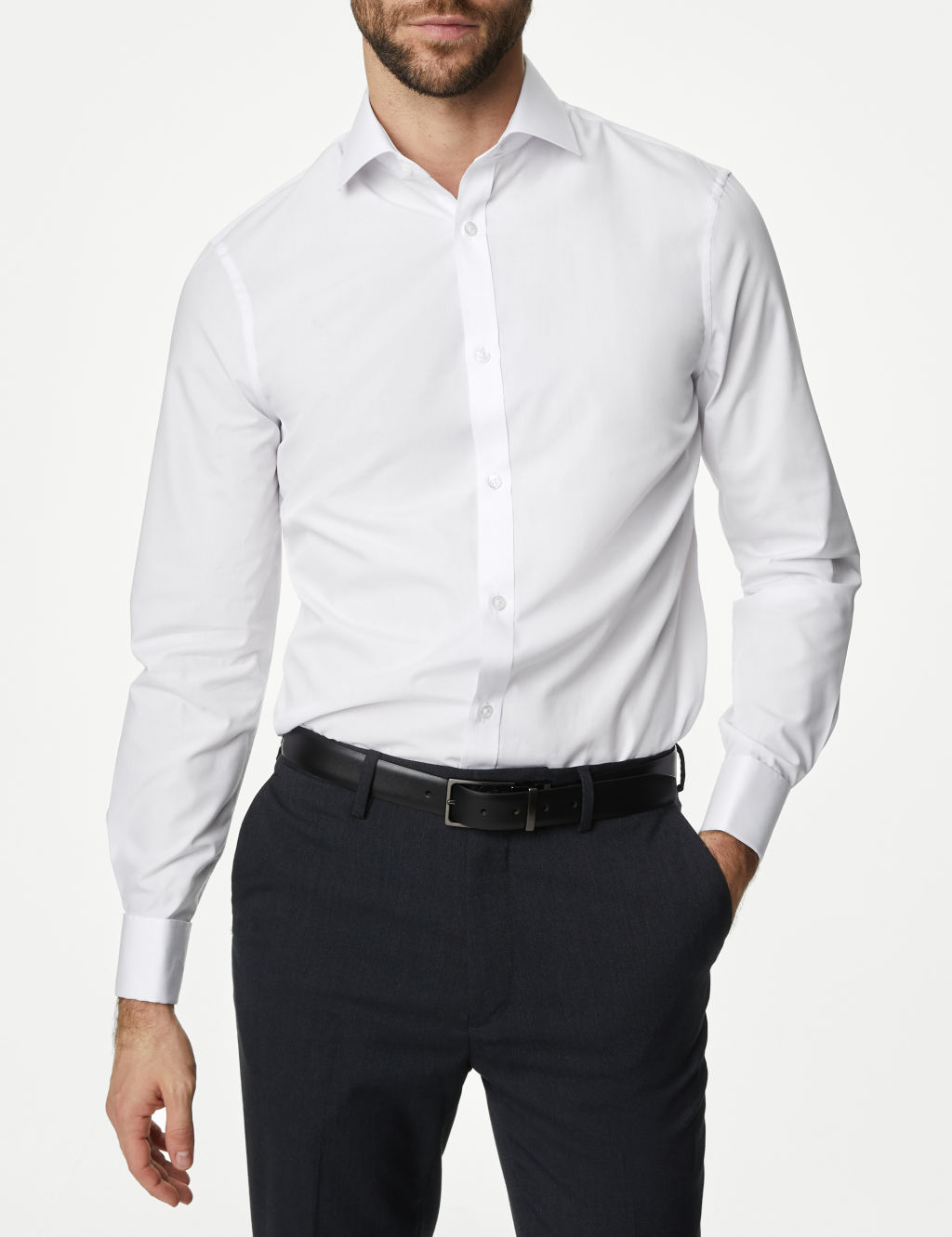 Slim Fit Cotton Blend Double Cuff Shirt