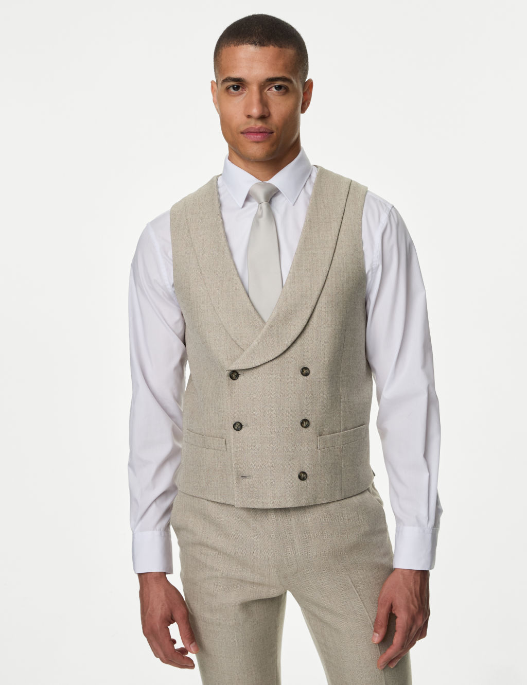 Slim Fit Wool Blend Herringbone Waistcoat