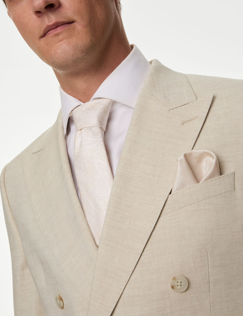 Tailored Fit Linen Rich Double Breasted Suit Jacket