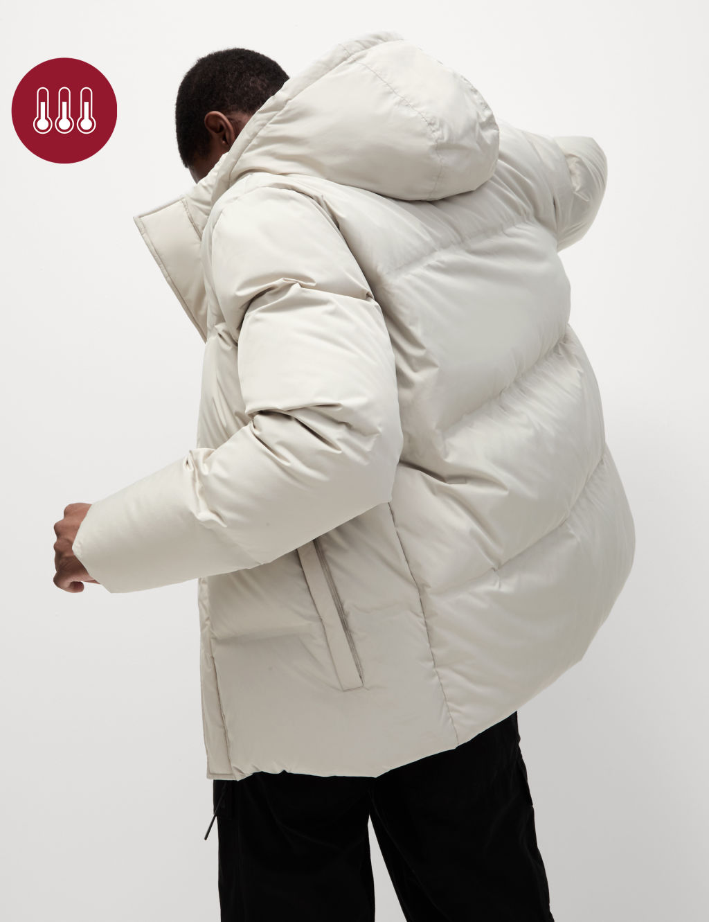 Feather and Down Padded Hooded Puffer Jacket