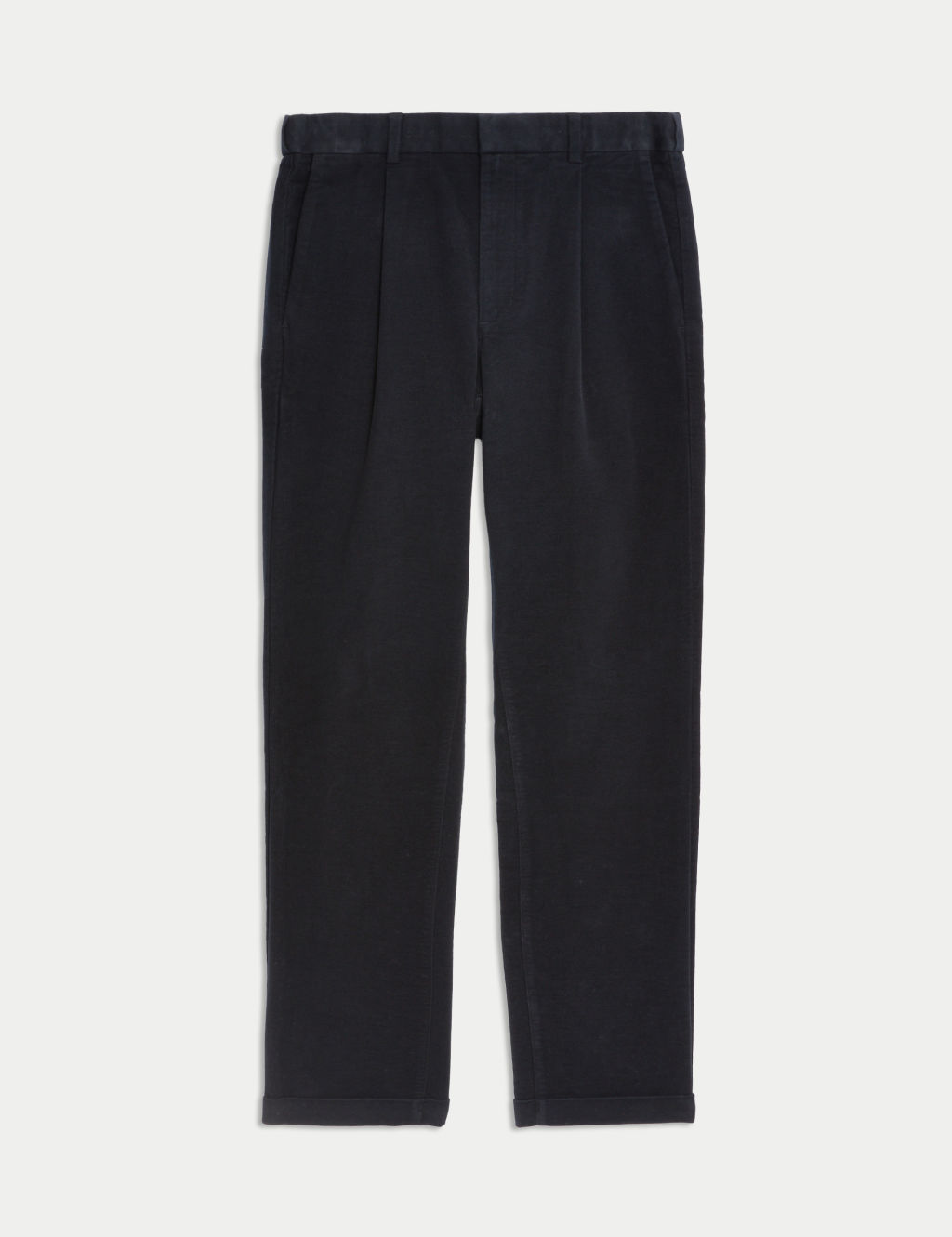 Regular Fit Italian Moleskin Pleated Trousers