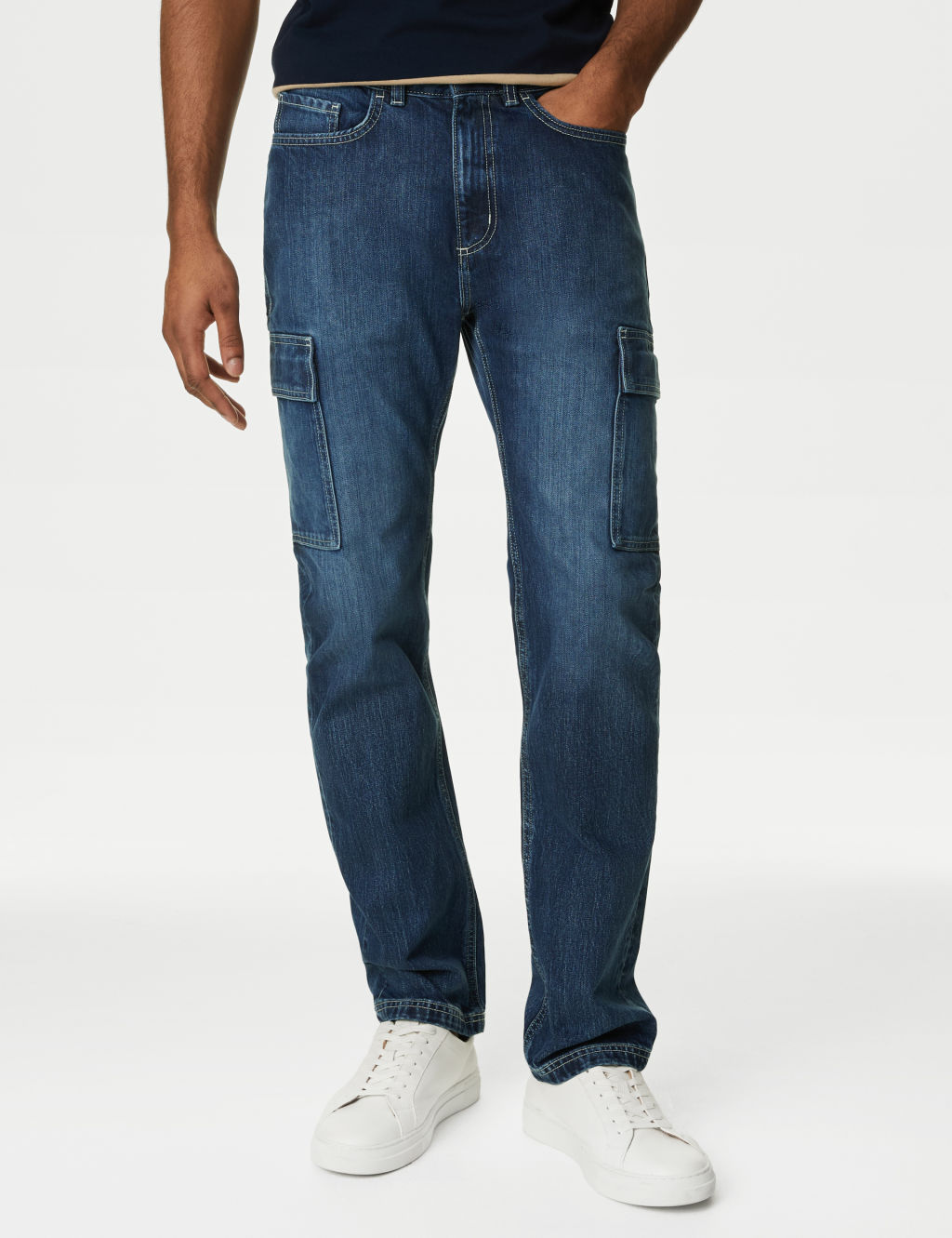 Straight Fit Denim Cargo Jeans 2 of 7