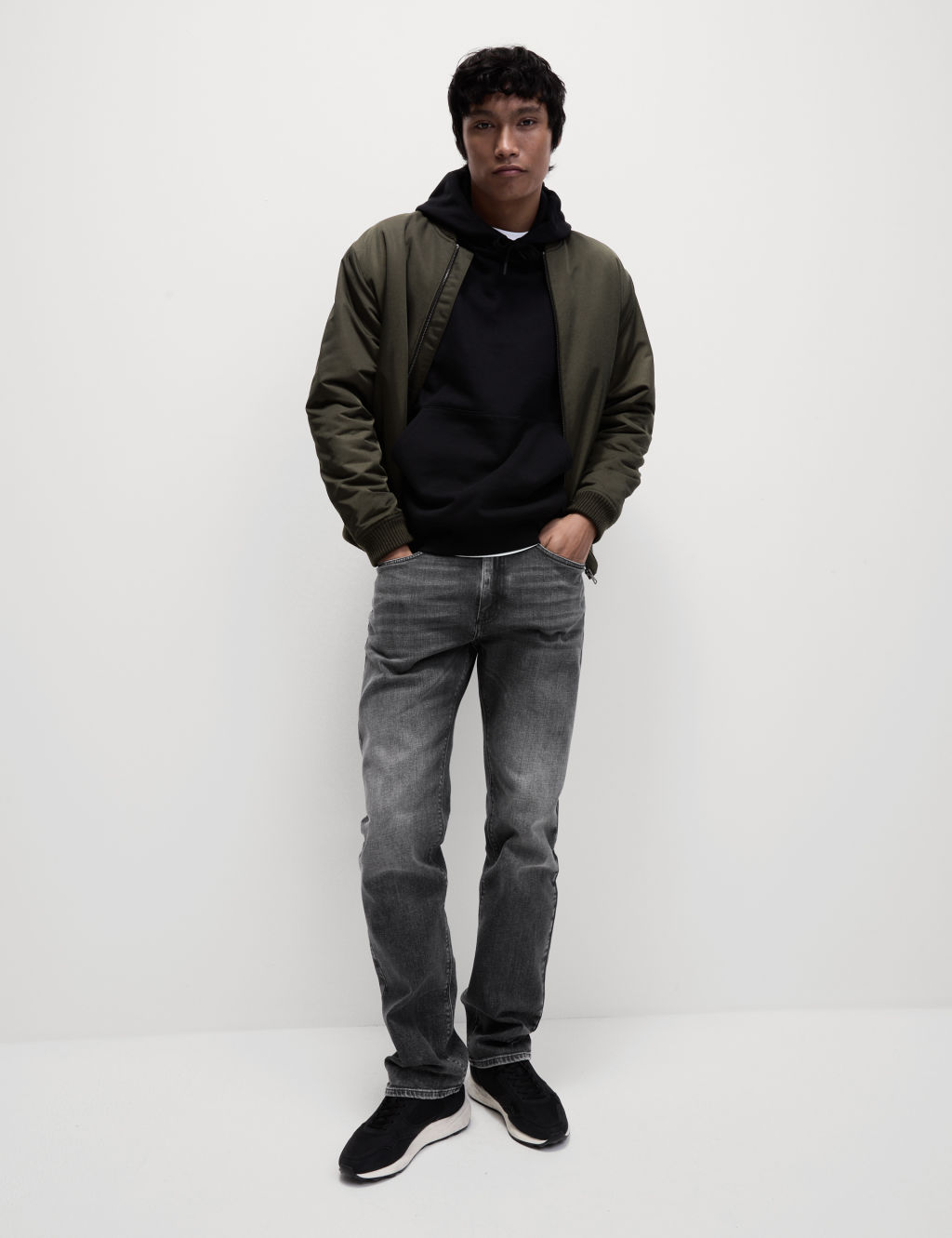 Straight Fit Flat Front Crosshatch Stretch Jeans