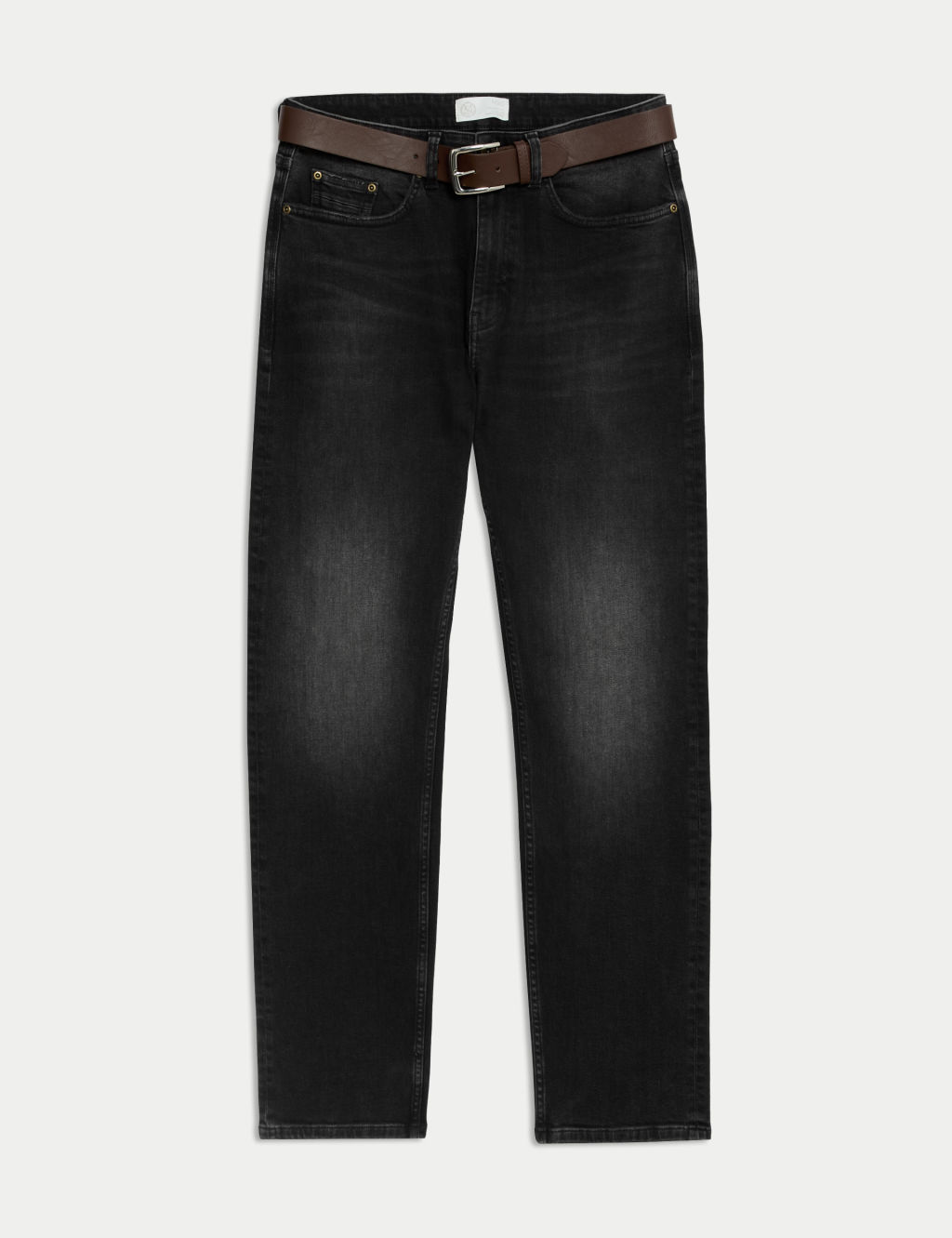 Straight Fit Vintage Wash Belted Jeans