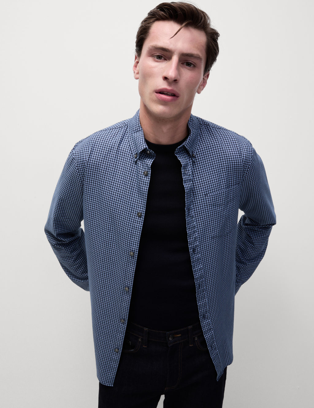 Cotton Rich Gingham Check Oxford Shirt