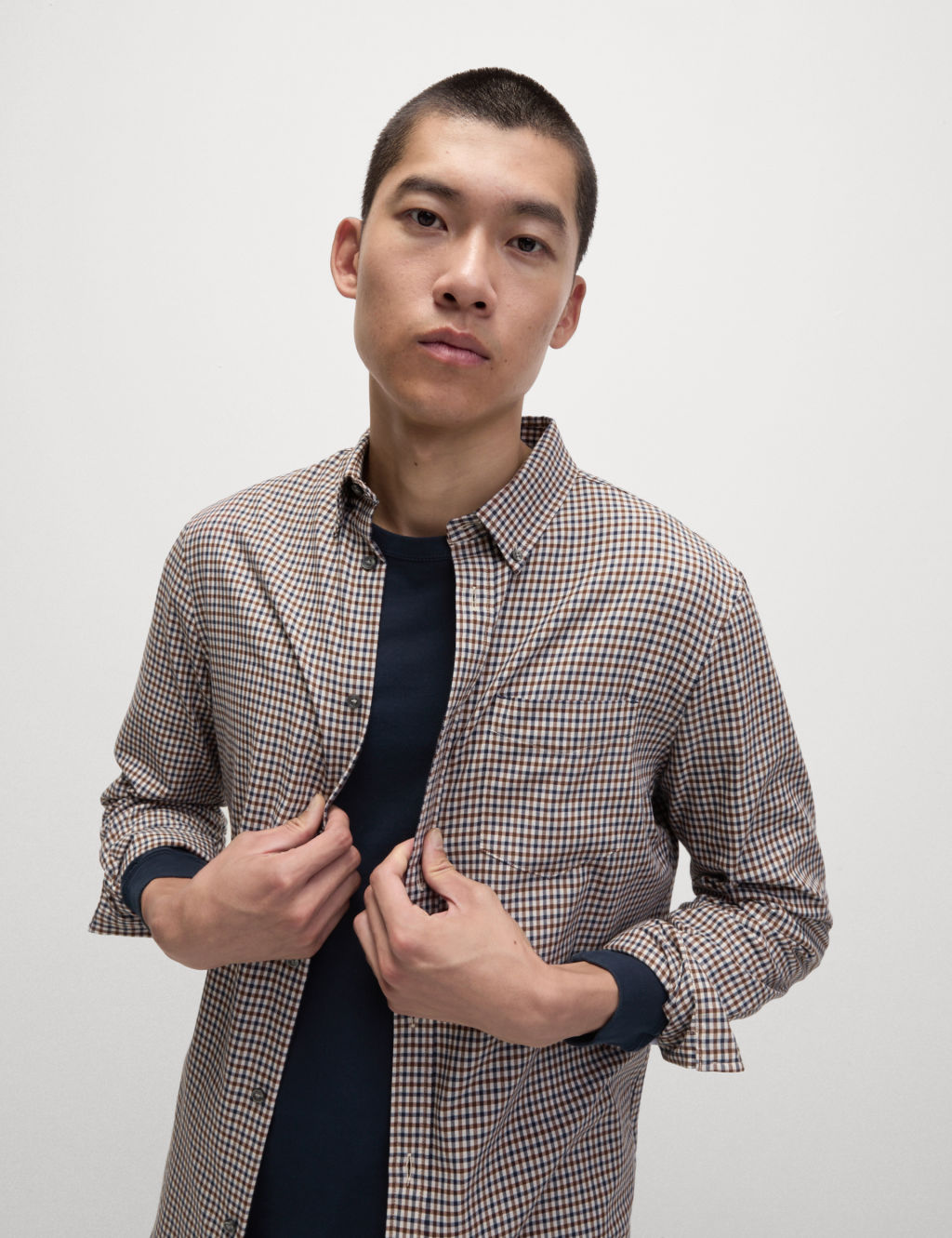 Cotton Rich Gingham Check Oxford Shirt